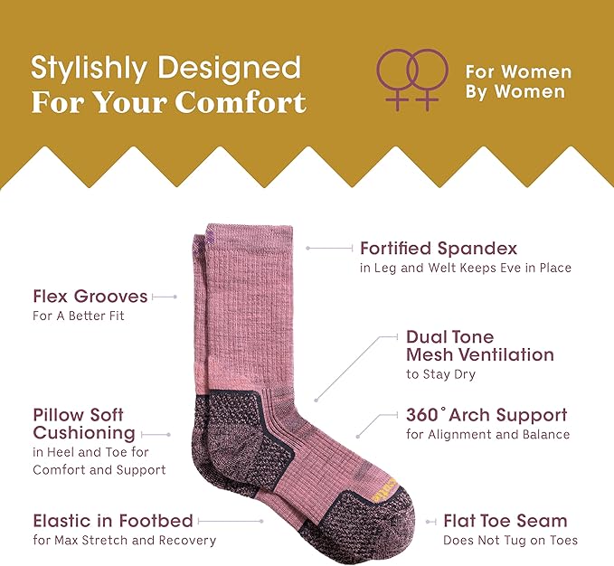 ToughCutie Merino Wool Socks Bundle, Premium Hiking Crew Socks For Women, Grey, Boysenberry, Strawberry/Small