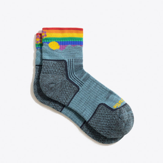 Blue haze socks with a rainbow colored top highlighting LGTBQ+ pride