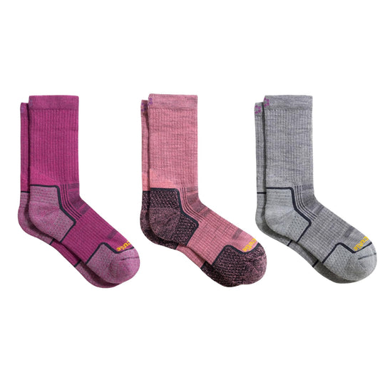 ToughCutie Merino Wool Socks Bundle, Premium Hiking Crew Socks For Women, Grey, Boysenberry, Strawberry/Small